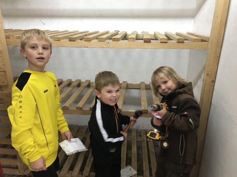 Drei Kinder helfen beim Arbeitsdienst
